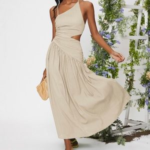 SHEIN VCAY Criss Cross Lace Up Backless Cut Out Ruched Ruffle Hem Dress